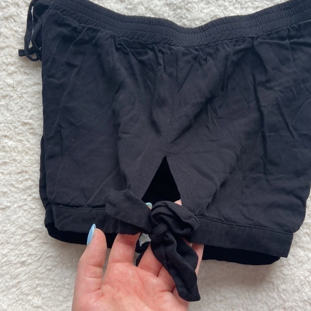 Elastic Waist Black Shorts with Side Cut Outs and Bows